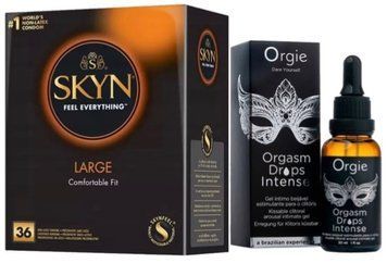 Набор из SKYN Large (36 шт) + Возбудительные капли Orgie Orgasm Drops Intense (30 мл) SOS9936 фото