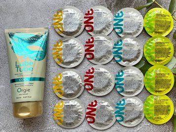 Комплект 16 шт ONE Super Studs, Extreme Ribs, Pleasure Plus, Glowing Pleasures + лубрикант LUBE TUBE COOL, 150 мл ORGIE  SOS2420 фото