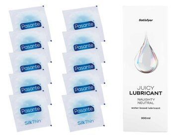 Комплект Pasante Silk 10 шт. + Лубрикант Satisfyer Juicy Lubricant Naughty Neutral 300 мл SOS11535 фото