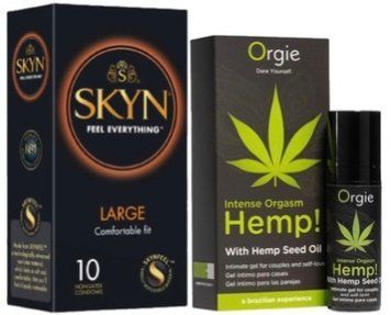 Набір з 10 шт SKYN Large + Рідкий вібратор Intense Orgasm Hemp! 15 мл.ORGIE SOS10332 фото