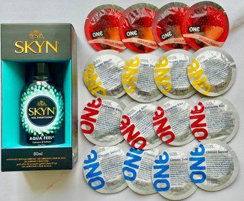 Комплект 16 шт ONE Flavor Waves, Classic, Super Studs, Extreme ribs + Лубрикант SKYN AQUA FEEL, 80 мл SOS1720 фото