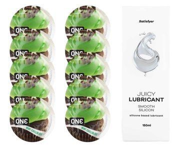Комплект ONE Mint Chocolate 10 шт. + Лубрикант Satisfyer Juicy Lubricant Smooth Silicon (150 мл) SOS12384 фото