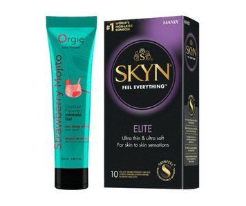 Набор : SKYN Elite &mdash; 10 шт и Лубрикант Orgie Клубничный мохито &mdash; 100 мл SOS922 фото