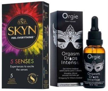 Набор SKYN 5 Senses + Жидкий вибратор Orgie Orgasm Drops Intense, 30 мл, тепло-холод, пряный вкус SOS9626 фото