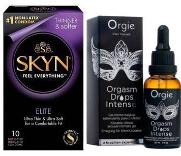 Набор из SKYN Elite (10 шт) + Жидкий вибратор Orgie Orgasm Drops Intense (30 мл) SOS9736 фото