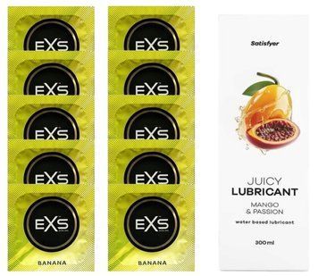 Комплект: из EXS Banana 10 шт + Лубрикант Satisfyer Juicy Mango & Passion water based 300 мл SOS11344 фото