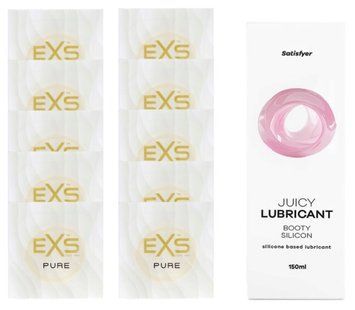 Комплект: из EXS Pure 10 шт + Лубрикант Satisfyer Juicy Booty silicone based 150 мл SOS11294 фото