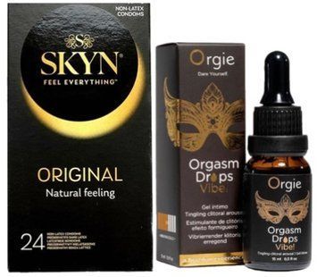 Набір з SKYN ORIGINAL 24 шт + Збуджувальні краплі ORGASM DROPS VIBE! (15 мл) від ORGIE  SOS9986 фото