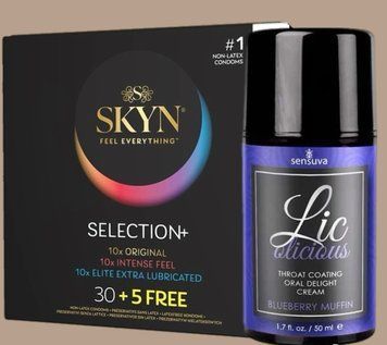 Комплект Skyn Selection 30 шт + 5 of 5 Senses , 35 шт + Гель Sensuva - Lic-o-licious Blueberry Muffin (50 мл) SOS5536 фото