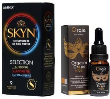 Набор из SKYN Selection (9 шт) + Клиторальные капли с вибрацией ORGASM DROPS VIBE!,15 мл ORGIE SOS9686 фото
