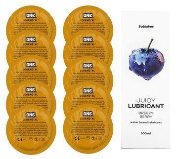 Комплект 𝐎𝐍𝐄 𝐋𝐞𝐠𝐞𝐧𝐝 𝐗𝐋 10 шт. + Лубрикант Satisfyer Juicy Lubricant Breezy Berry (300 мл) SOS12284 фото