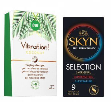 Набір : Intt Vibration Coconut Vegan Рідкий стимулятор 15 мл та Skyn Selection 9 шт SOS147 фото