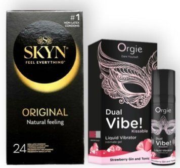 SKYN ORIGINAL 24 шт + Orgie Dual Vibe! Strawberry Gin & Tonic 15 мл SOS6901 фото