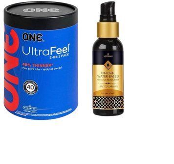 ONE UltraFeel 2-в-1. 40 шт.+ Смазка на водной основе Sensuva Natural Water-Based Salted Caramel (57мл) SOS6458 фото