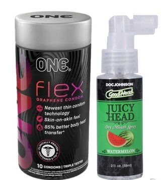 Комплект Набір 10 штук ONE Flex графен + Спрей  Doc Johnson GoodHead &ndash; Juicy Head Dry Mouth Spray &ndash; Watermelon 59мл SOS6261 фото