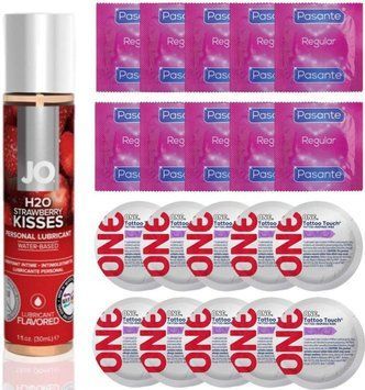 Набор 20 шт Pasante Regular и ONE Tattoo Touch + System JO H2O &mdash; Strawberry Kiss (30 мл) SOS4861 фото