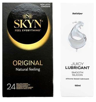 Комплект Лубрикант Satisfyer Juicy Lubricant Smooth Silicon 150 мл + SKYN Original 24 шт SOS12687 фото