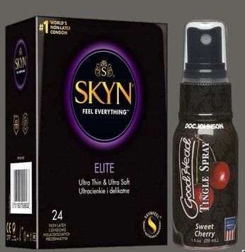 Набір SKYN Elite, 24 шт + Спрей Doc Johnson GoodHead Tingle Spray - Sweet Cherry (29 мл)  SOS5342 фото