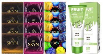 Комплект: Лубрикант OLO со вкусом яблока (120 мл) + 8 шт. SKYN + 4 шт. EXS BUBBLEGUM SOS10711 фото