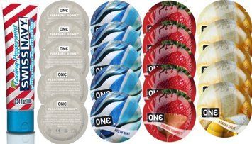 Набор из SwissNavy CoolingPeppermint 10мл + ONE Dome + ONE Mint + ONEChocolateStrawberry + ONEBanana SOS8655 фото