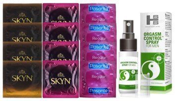 Комплект: Пролонгатор SHS Orgasm Control Spray 15 мл + 8 шт SKYN + 4 шт Pasante Regular SOS10905 фото