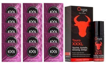 Комплект EXS Extra Thick 15 шт + TOURO XXXL - 15 мл ORGIE SOS14737 фото