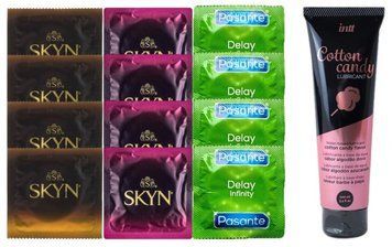Комплект: Лубрикант Intt Cotton Candy (100 мл) + 8 шт. SKYN + 4 шт. Pasante Delay Infinity SOS10435 фото