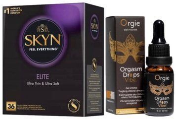Набір з SKYN Elite 36 шт + Рідкий вібратор ORGASM DROPS VIBE! (15 мл) від ORGIE SOS10233 фото