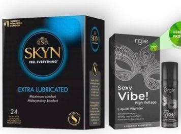 SKYN Extra Lube 24 шт + SEXY VIBE найвищий рівень вібраціі, 15 мл ORGIE SOS7036 фото