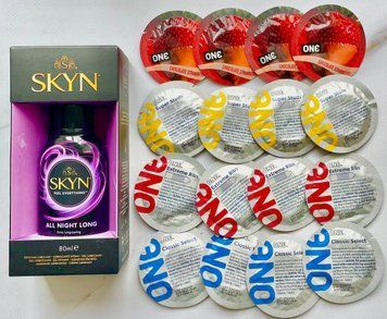 Комплект 16 шт ONE Flavor Waves, Classic, Super Studs, Extreme ribs + Лубрикант SKYN ALL NIGHT LONG, 80 мл SOS1721 фото