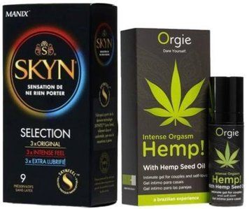 Набір з SKYN Selection (9 шт) + Посилювач оргазму Intense Orgasm Hemp!, 15 мл. з олією канабісу ORGIE SOS9687 фото