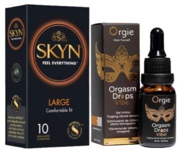 Набір з 10 шт SKYN Large + Збуджувальні краплі ORGASM DROPS VIBE!,15 мл ORGIE SOS10333 фото