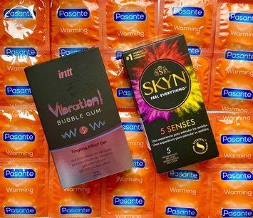 Комплект 17 шт SKYN 5 Senses - Pasante Warming + Жидкий вибратор Intt Vibration Bubble Gum (15 мл) SOS1571 фото