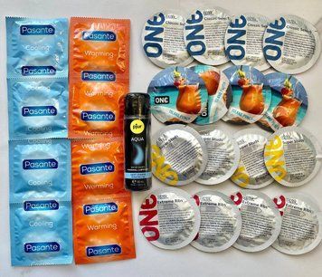 Комплект 24 штук ONE Flavor Waves, Studs, Ribs, Classic - PASANTE Cooling, Warming + Лубрикант pjur Aqua 30 мл SOS1471 фото