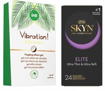 Набір : Intt Vibration Coconut Vegan Рідкий стимулятор 15 мл та SKYN Elite 24 шт SOS148 фото