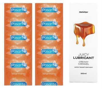 Комплект Pasante Warming 10шт. + Лубрикант Satisfyer Juicy Lubricant Creamy Caramel 300 мл SOS11586 фото