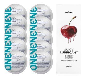 Комплект 𝐎𝐍𝐄 𝐏𝐥𝐮𝐬 10 шт. + Лубрикант Satisfyer Juicy Lubricant Cheeky Cherry  (300 мл) SOS12335 фото