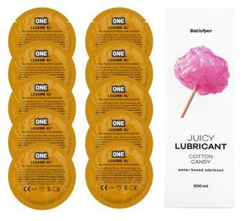 Комплект 𝐎𝐍𝐄 𝐋𝐞𝐠𝐞𝐧𝐝 𝐗𝐋 10 шт. + Лубрикант Satisfyer Juicy Lubricant Cotton Candy (300 мл) SOS12285 фото
