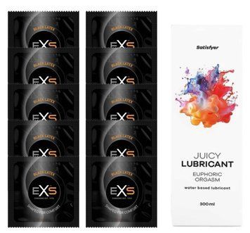 Набор: EXS Black Latex 10 шт. + Лубрикант Satisfyer Juicy Euphoric Orgasm, 300 мл SOS11144 фото