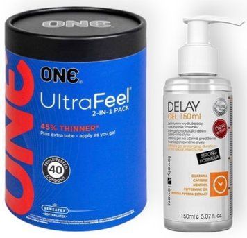Набор из ONE UltraFeel 2-in-1 Pack 40 шт + Пролонгатор Lovely Lovers DELAY GEL 150ml SOS9083 фото