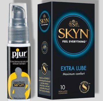 SKYN Extra Lube 10 шт + Пролонгатор pjur Superhero Serum 20 мл SOS5104 фото