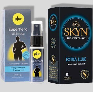 SKYN Extra Lube 10 шт + Пролонгатор pjur Superhero Ultimate Spray 20 мл SOS5053 фото
