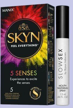 Комплект SKYN 5 Senses + Спрей для посилення слиновиділення Bijoux Indiscrets Slow Sex Mouthwatering spray SOS5488 фото