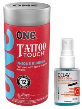 Набор из ONE Tattoo Touch Pack 12 шт + Пролонгатор LOVELY LOVERS DELAY SPRAY 50 ML SOS9428 фото