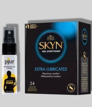 SKYN Extra Lube 24 шт + Пролонгатор pjur Superhero Spray 20 мл SOS5679 фото