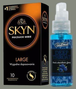 Комплект SKYN Large 10 шт + Спрей Doc Johnson GoodHead DeepThroat Spray - Blue Raspberry 59 мл SOS5585 фото