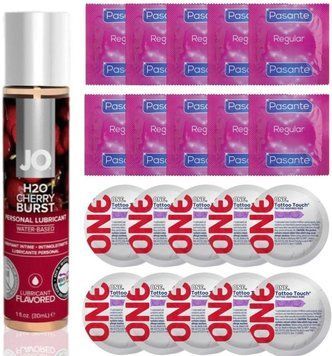 Набор 20 шт Pasante Regular и ONE Tattoo Touch + System JO H2O - Cherry Burst (30 мл) SOS4862 фото
