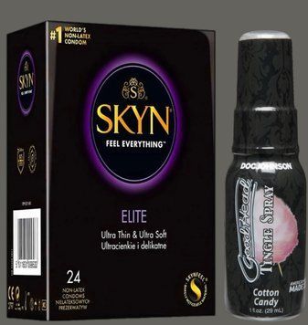 Набір SKYN Elite, 24 шт + Спрей Doc Johnson GoodHead Tingle Spray - Cotton Candy (29 мл) SOS5343 фото
