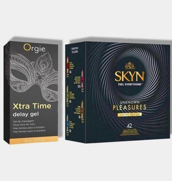 SKYN Pleasures, 42 шт-6 видів + Пролонгатор X-TRA TIME, 15 мл ORGIE  SOS5727 фото