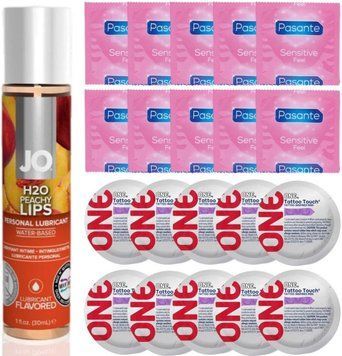 Набор 20 шт Pasante extra sensitive и ONE Tattoo Touch + System JO H2O &mdash; Peachy Lips (30 мл) SOS4896 фото